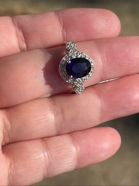 Natura Blue Sapphire & Diamond Ring 925 Sterling Silver Size 7